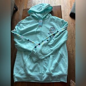 Pusheen XL Mint Green Hoodie with Colorful Accents